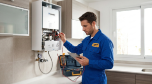 فني يقوم بفحص أعطال سخان جونكر في الاسكندرية